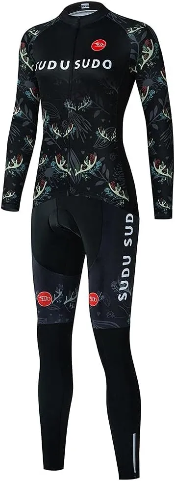Women's Cycling Jersey Set Bike Shirt Long Sleeve Cycling Clothing Bicycle Bib Pants with Gel Padded