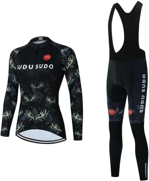Women's Cycling Jersey Set Bike Shirt Long Sleeve Cycling Clothing Bicycle Bib Pants with Gel Padded