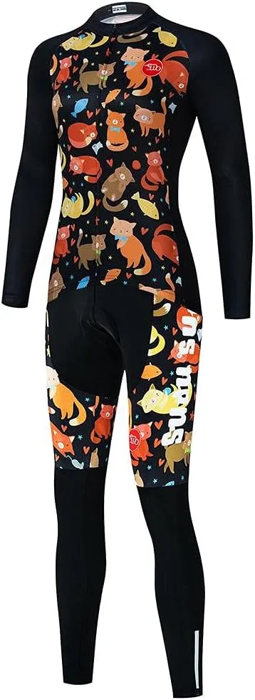 Women's Cycling Jersey Set Bike Shirt Long Sleeve Cycling Clothing Bicycle Bib Pants with Gel Padded