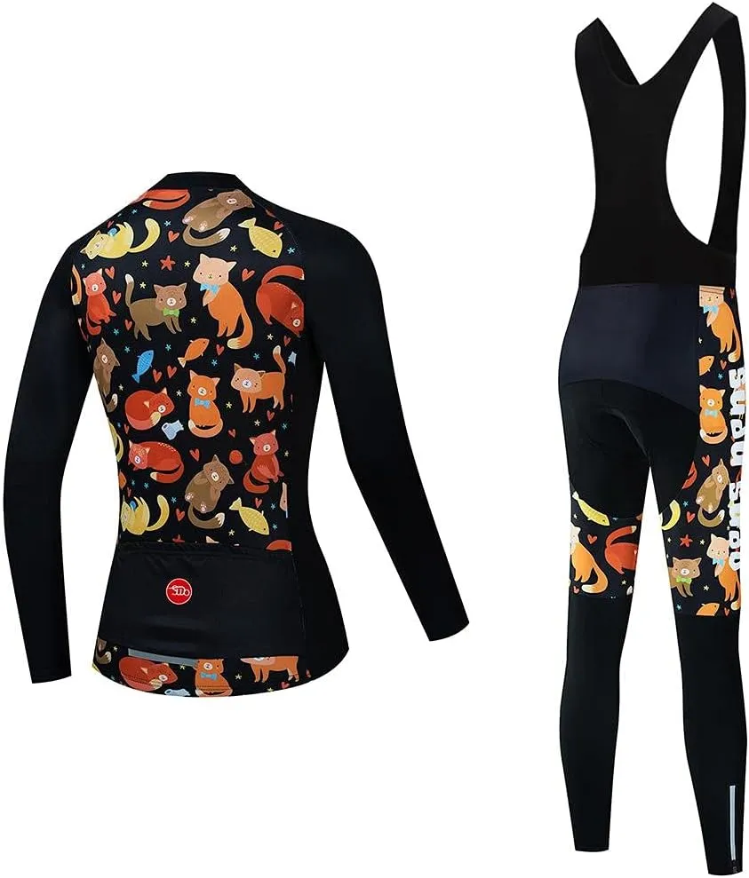 Women's Cycling Jersey Set Bike Shirt Long Sleeve Cycling Clothing Bicycle Bib Pants with Gel Padded