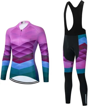 Women's Cycling Jersey Set Bike Shirt Long Sleeve Cycling Clothing Bicycle Bib Pants with Gel Padded