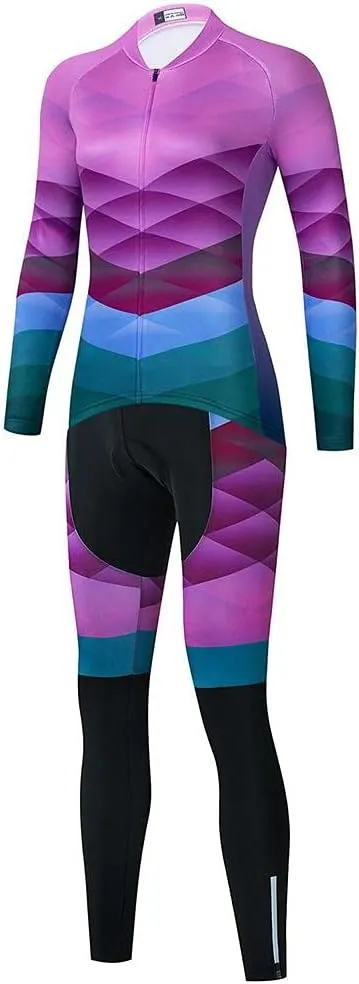 Women's Cycling Jersey Set Bike Shirt Long Sleeve Cycling Clothing Bicycle Bib Pants with Gel Padded
