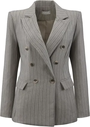 Women's Double Breasted Blazer Vintage Pinstripe Striped Suit