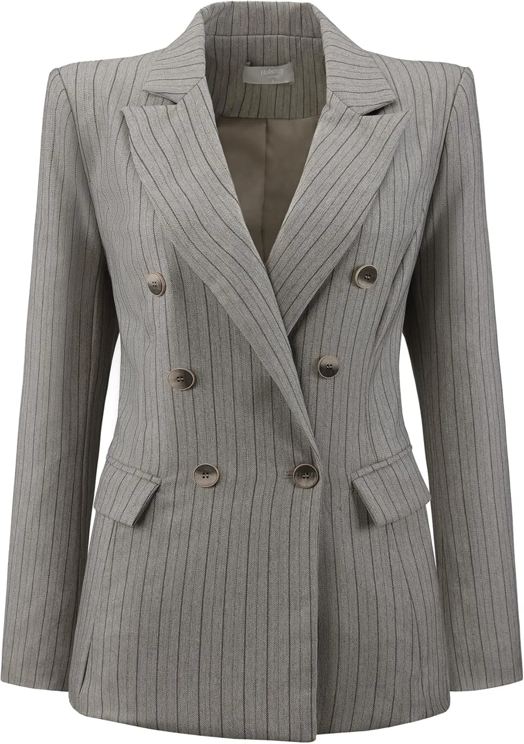 Women's Double Breasted Blazer Vintage Pinstripe Striped Suit