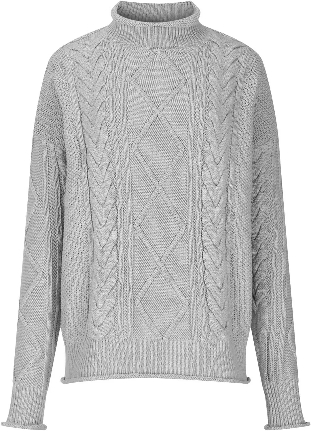 Womens Fall Clothes Fisherman Cable Knit Sweater Mock Neck Lantern Sleeve Knit Top Comfy Clothes for Flying