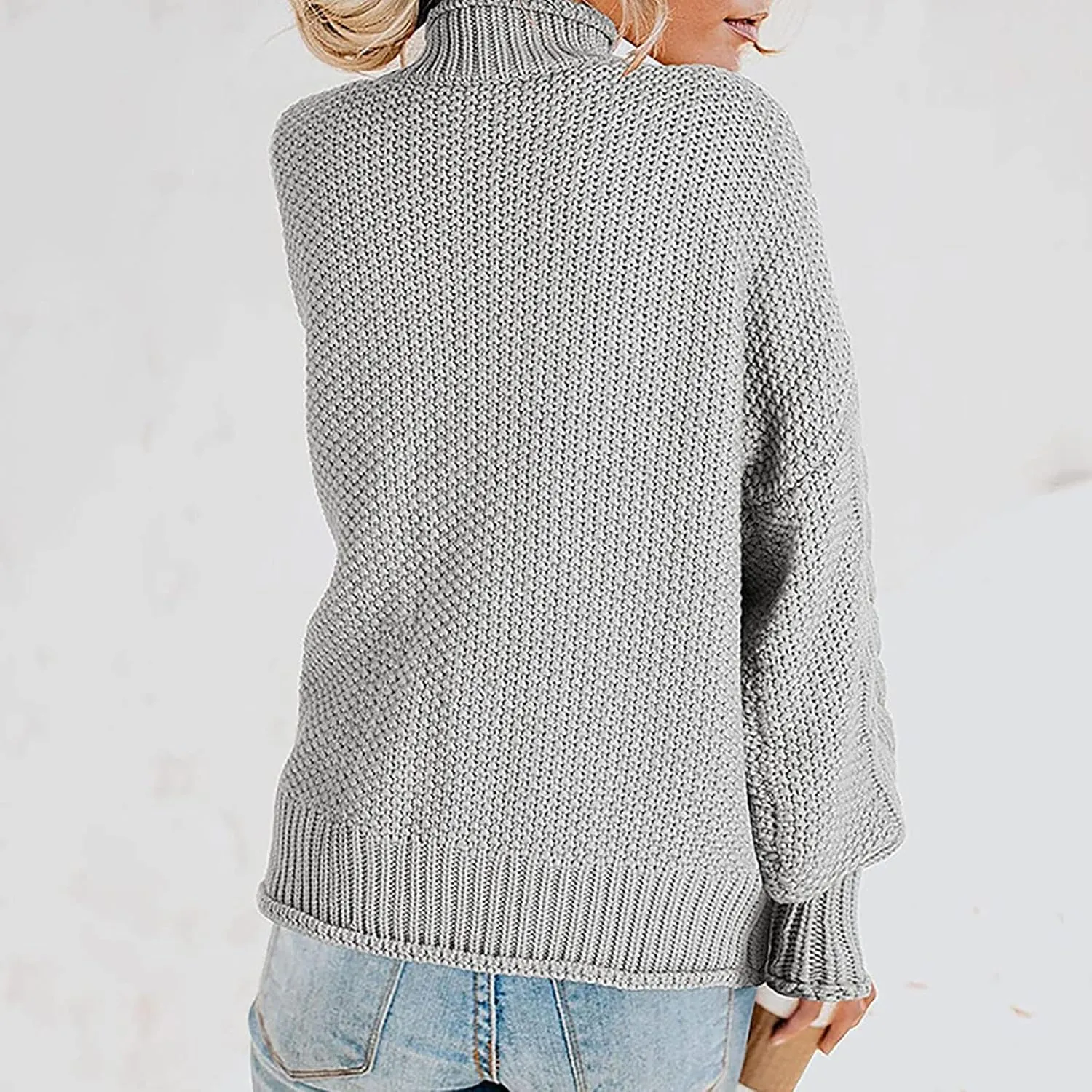 Womens Fall Clothes Fisherman Cable Knit Sweater Mock Neck Lantern Sleeve Knit Top Comfy Clothes for Flying