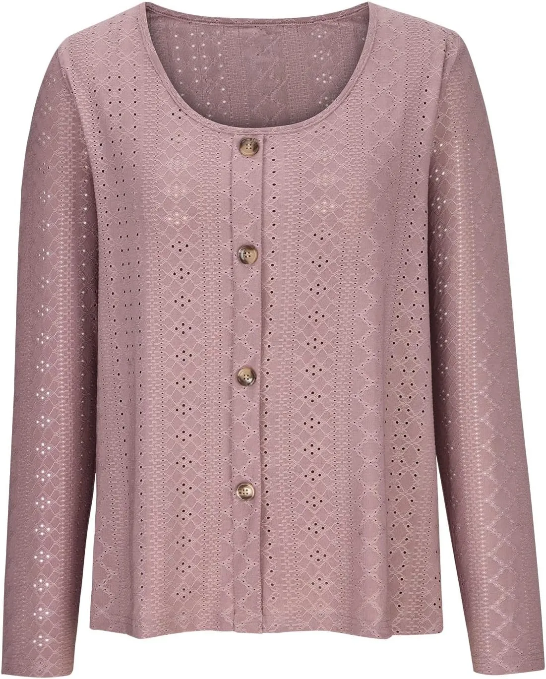 Womens Fashion Tops Eyelet Embroidery Long Sleeve Button Dwon Shirts Loose Casual 2024 Fall Clothes Comfy Shirt