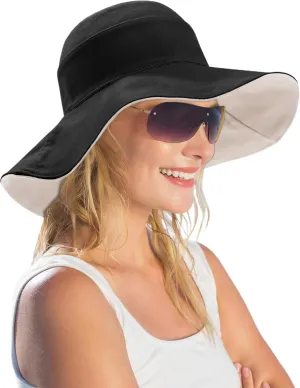 Womens Foldable Shapeable Brim Sun Hat UPF 50  Cotton Wide Brim Beach Adjustable Chin Strap Hat Sun Protection Cap