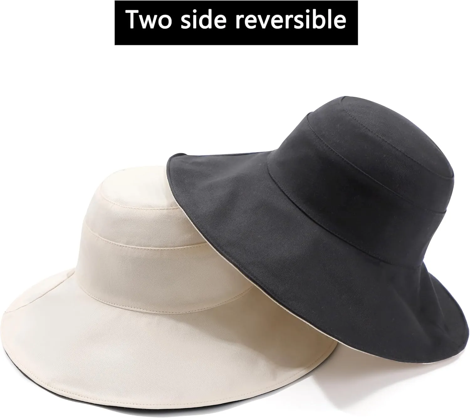 Womens Foldable Shapeable Brim Sun Hat UPF 50  Cotton Wide Brim Beach Adjustable Chin Strap Hat Sun Protection Cap