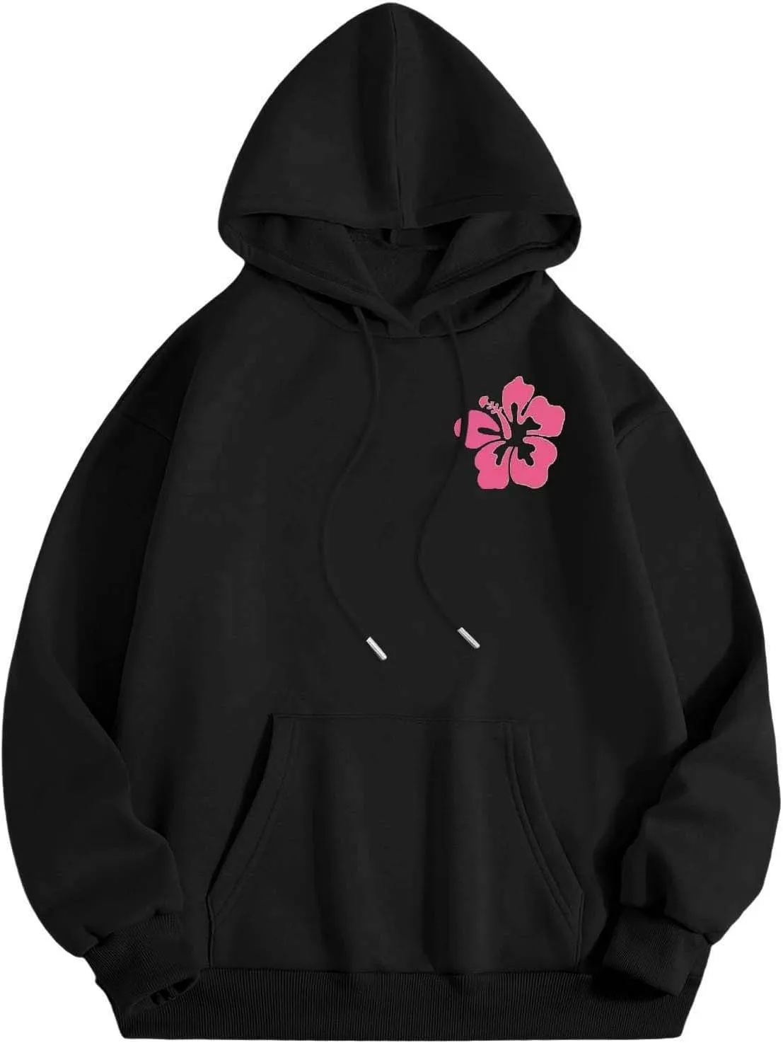 Womens Letter Floral Print Hoodie 2024 Oversized Baggy Trendy Thermal Sweatshirts Cozy Hip Hop Y2K Casual Streetwear