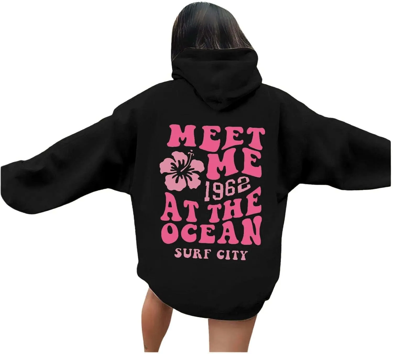 Womens Letter Floral Print Hoodie 2024 Oversized Baggy Trendy Thermal Sweatshirts Cozy Hip Hop Y2K Casual Streetwear