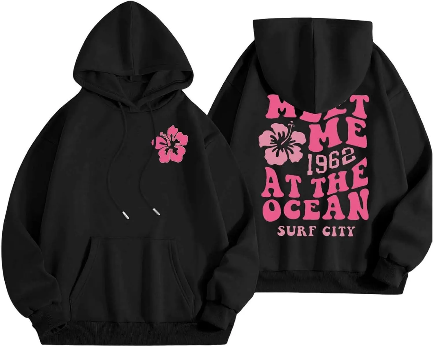 Womens Letter Floral Print Hoodie 2024 Oversized Baggy Trendy Thermal Sweatshirts Cozy Hip Hop Y2K Casual Streetwear