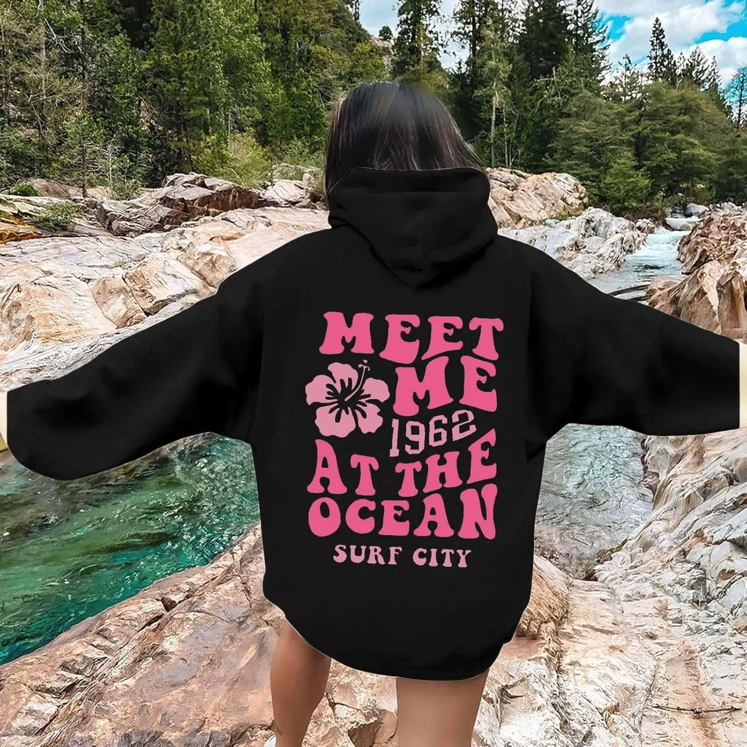 Womens Letter Floral Print Hoodie 2024 Oversized Baggy Trendy Thermal Sweatshirts Cozy Hip Hop Y2K Casual Streetwear