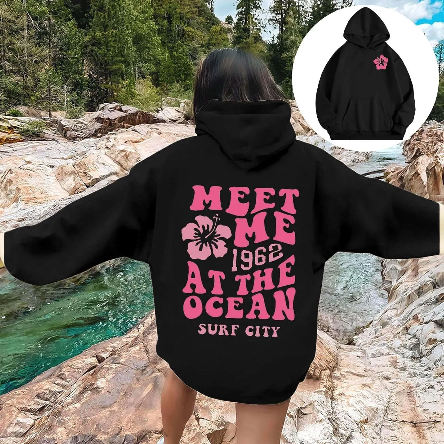 Womens Letter Floral Print Hoodie 2024 Oversized Baggy Trendy Thermal Sweatshirts Cozy Hip Hop Y2K Casual Streetwear
