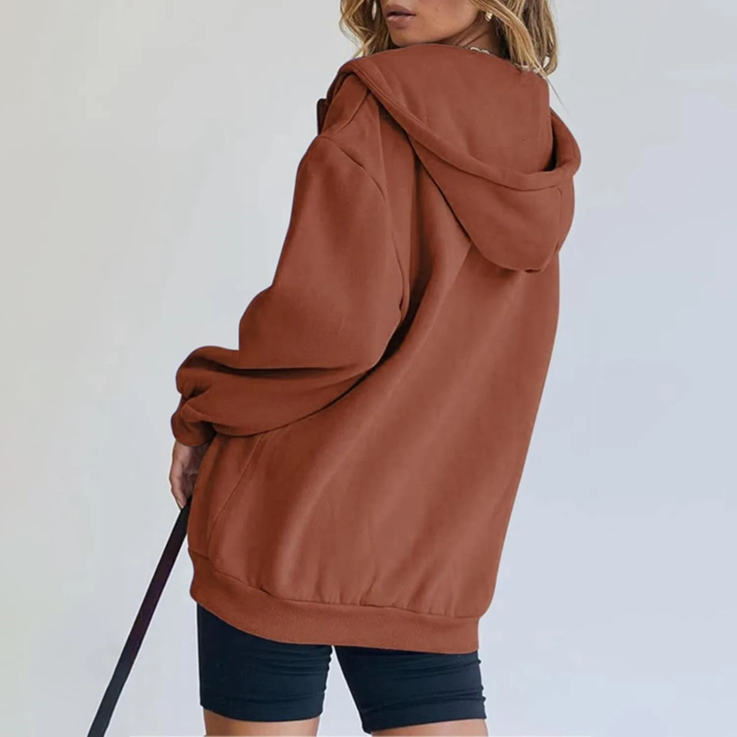 Womens Lightweight Full Zip Up Hoodie Trendy Vacation Outdoor Y2K Streetwear Baggy Cozy Long Sleeve Solid Casual Coat