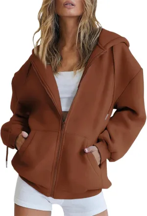 Womens Lightweight Full Zip Up Hoodie Trendy Vacation Outdoor Y2K Streetwear Baggy Cozy Long Sleeve Solid Casual Coat