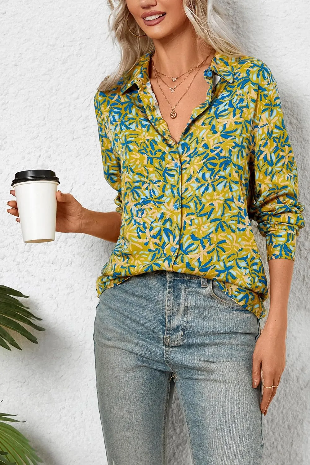 Womens Long Sleeve Button Down Shirts Dressy Casual Tops Work Blouses