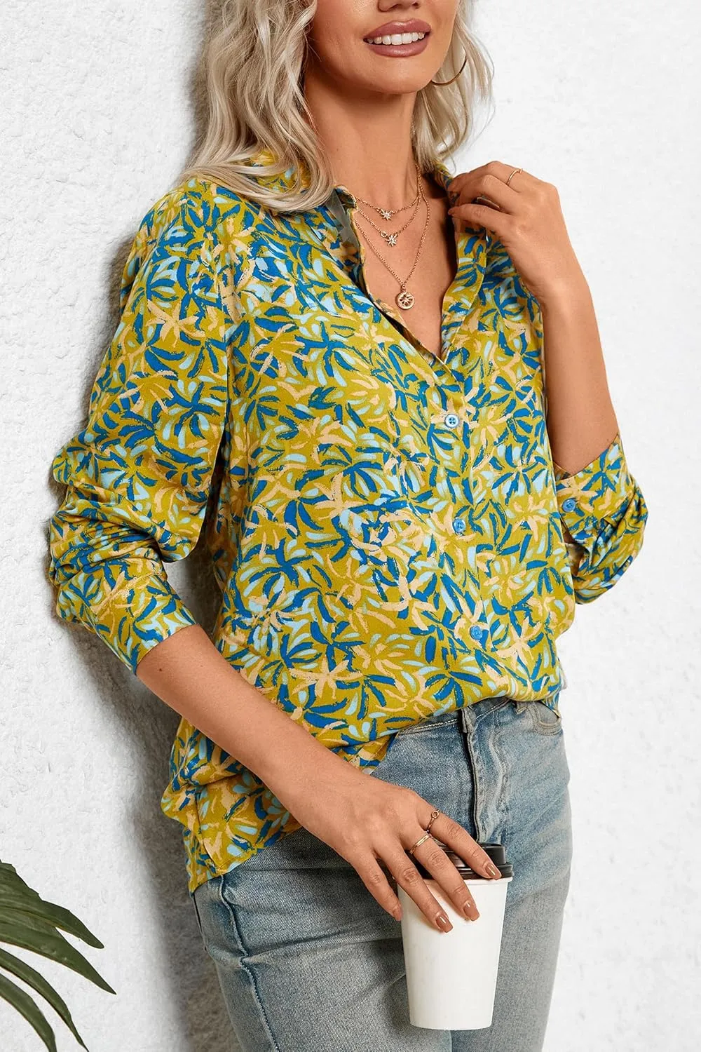 Womens Long Sleeve Button Down Shirts Dressy Casual Tops Work Blouses