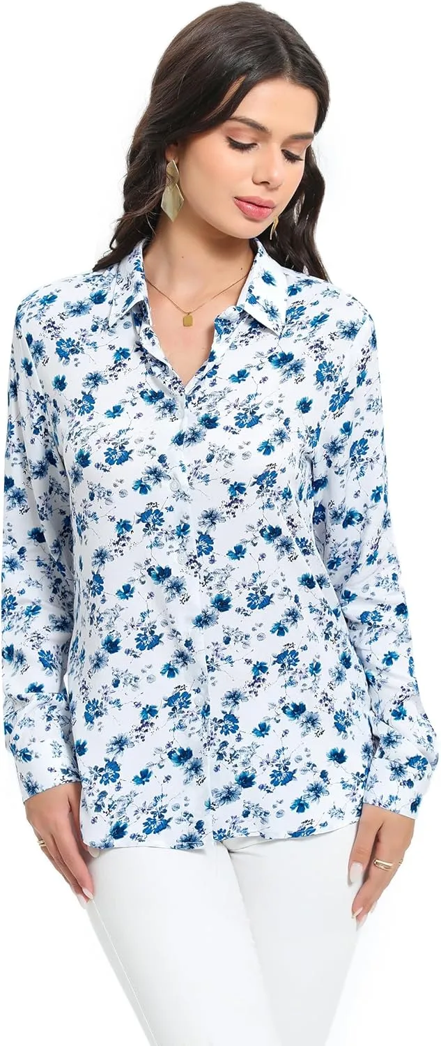 Womens Long Sleeve Button Down Shirts Dressy Casual Tops Work Blouses