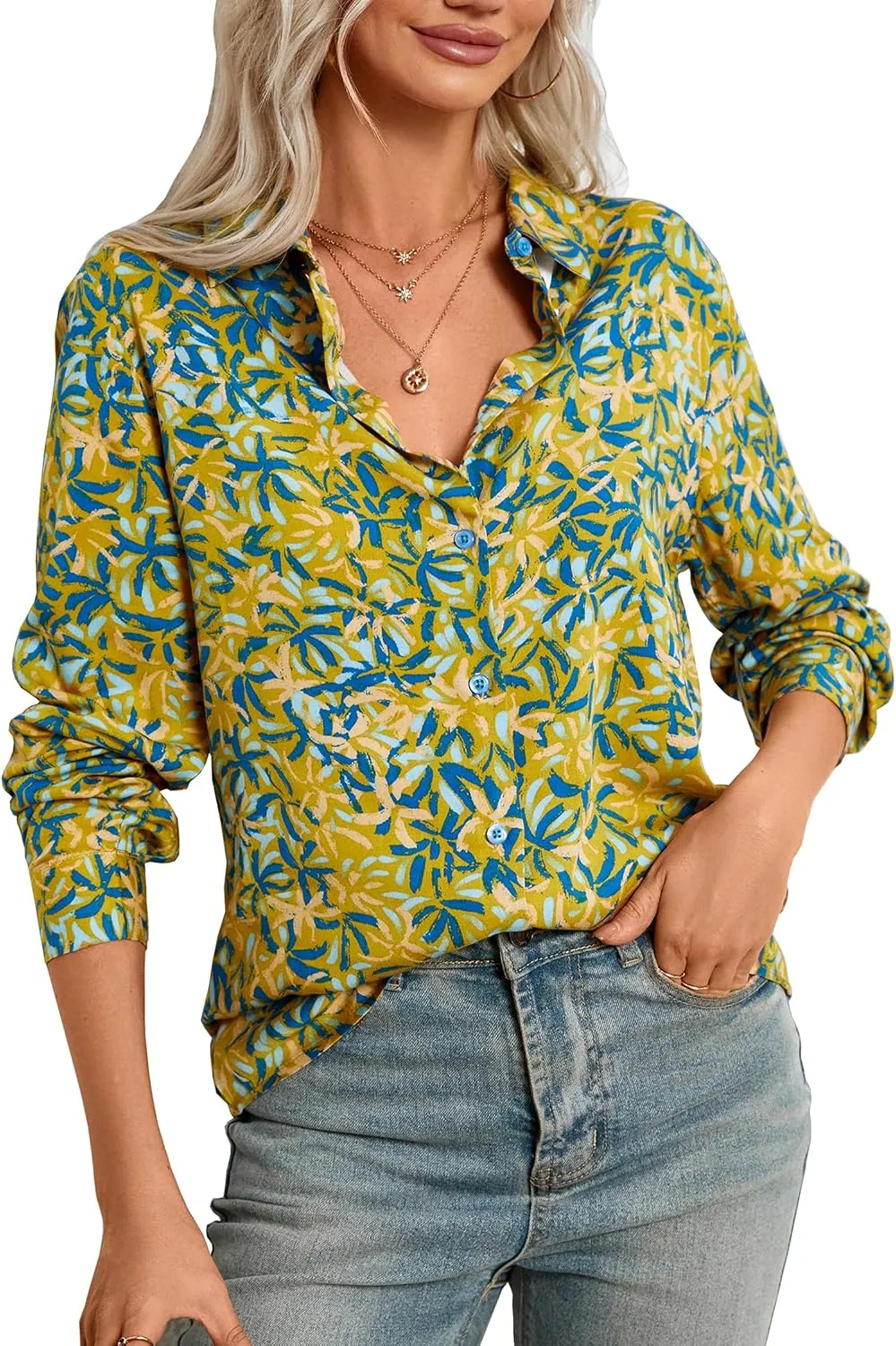 Womens Long Sleeve Button Down Shirts Dressy Casual Tops Work Blouses