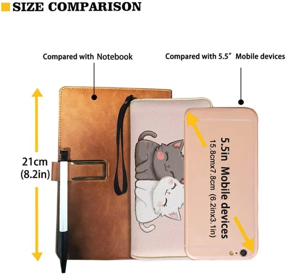 Women's PU Leather Wallet Credit Card Holder Cat Print Zipper Purse Cell Phone Wristlet Handbag