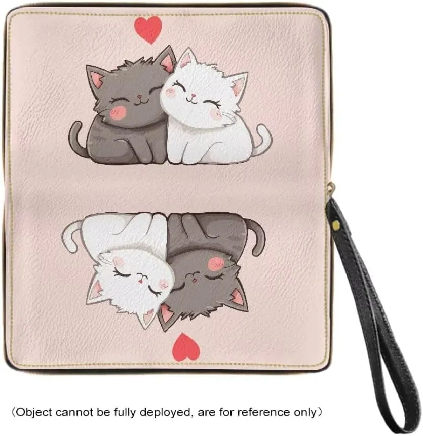 Women's PU Leather Wallet Credit Card Holder Cat Print Zipper Purse Cell Phone Wristlet Handbag