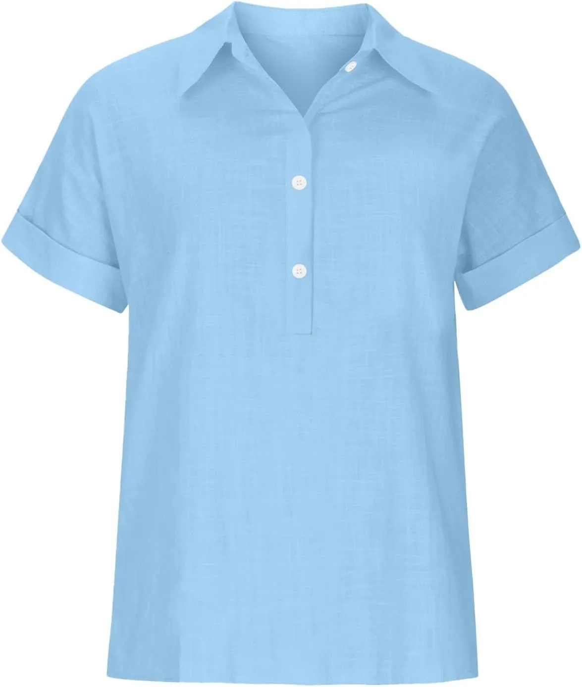 Womens Short Sleeve Button Down Linen Shirt Summer Trendy Solid Stand Collar Blouses Going Out Sports Casual T-Shirts