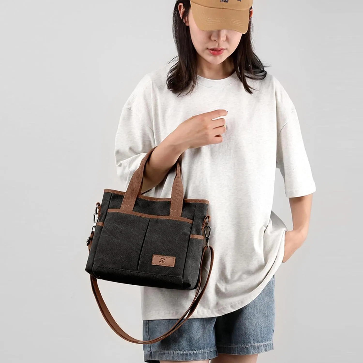 Women's Small Canvas Tote Purses Casual Multi-pocket Shoulder Crossbody Bag Everyday Handbags