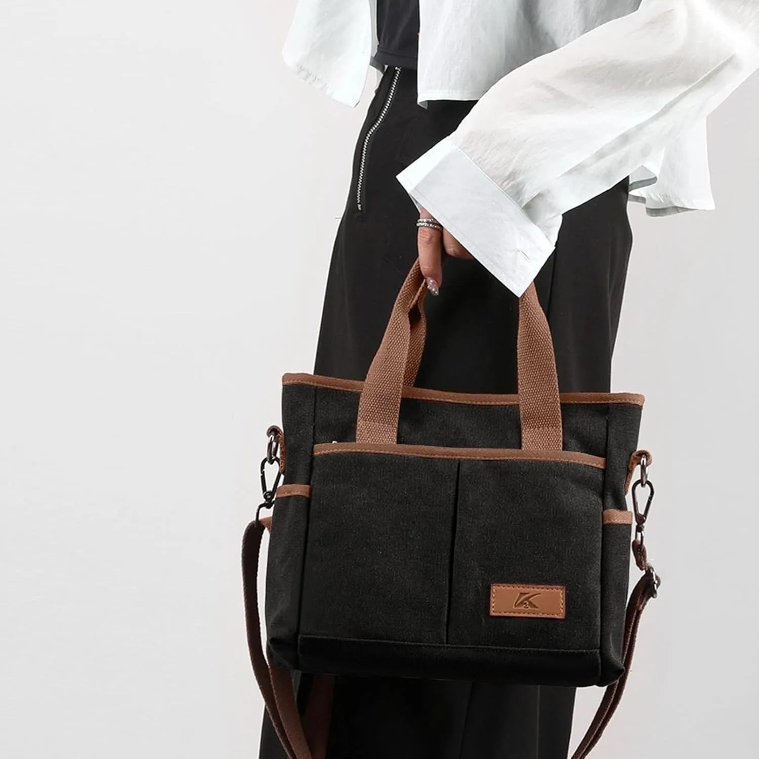Women's Small Canvas Tote Purses Casual Multi-pocket Shoulder Crossbody Bag Everyday Handbags