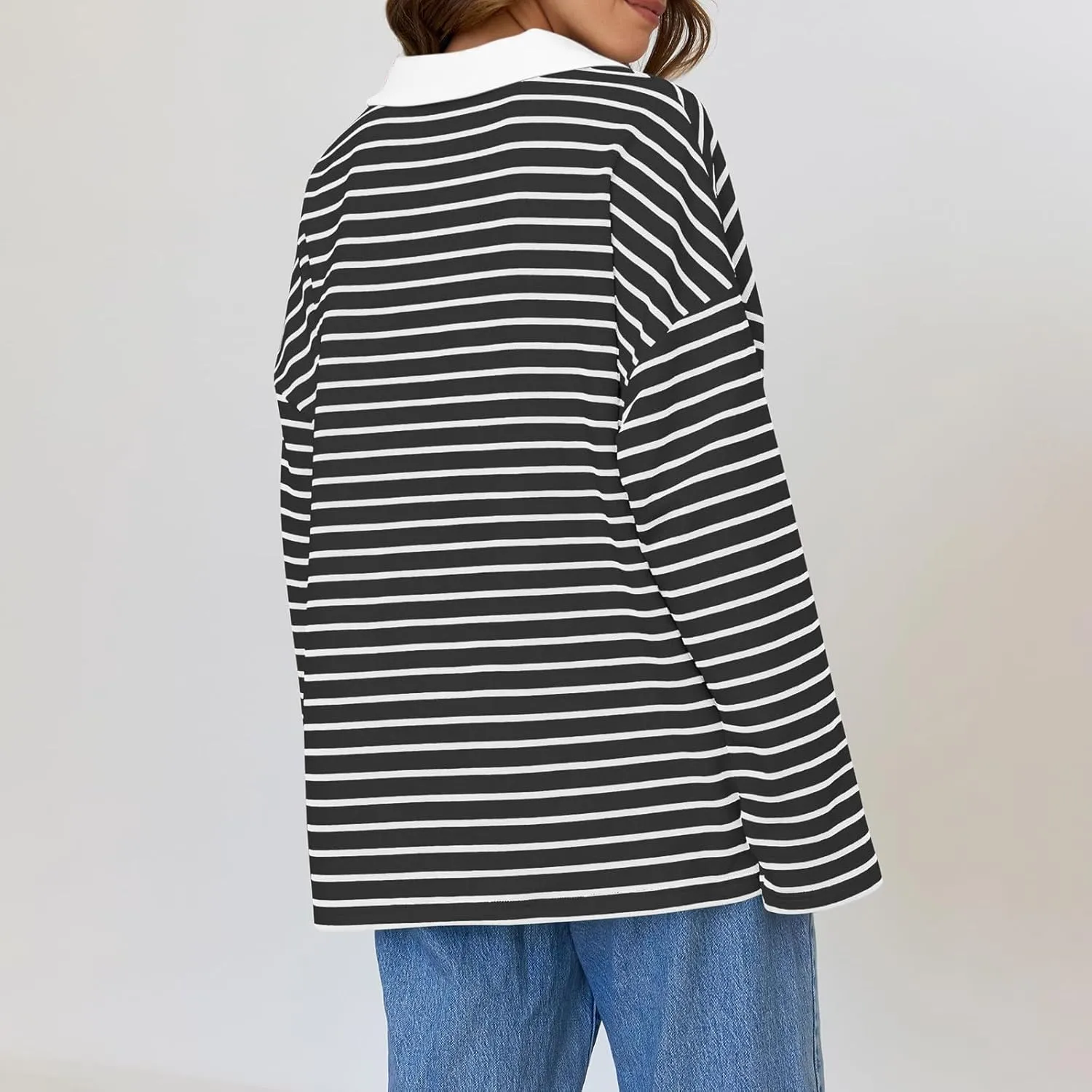 Women's Striped Oversized Hoodies,2024 Casual Cowl Neck Long Sleeve Fleece Sweatshirts,Pullover Tunic Cute Winter