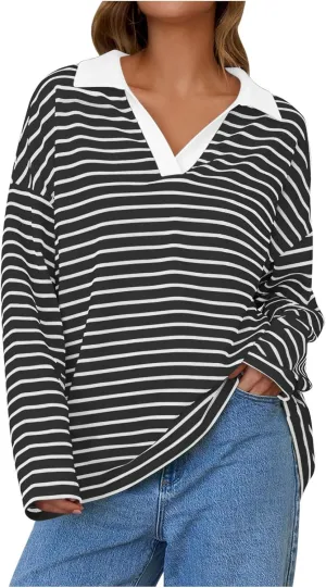 Women's Striped Oversized Hoodies,2024 Casual Cowl Neck Long Sleeve Fleece Sweatshirts,Pullover Tunic Cute Winter