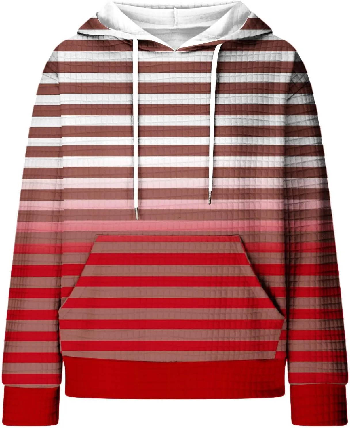 Women's Striped Waffle Oversized Hoodies Sweatshirts,Winter Casual Crew Neck Long Sleeve Pullover,Teen Girls Tops