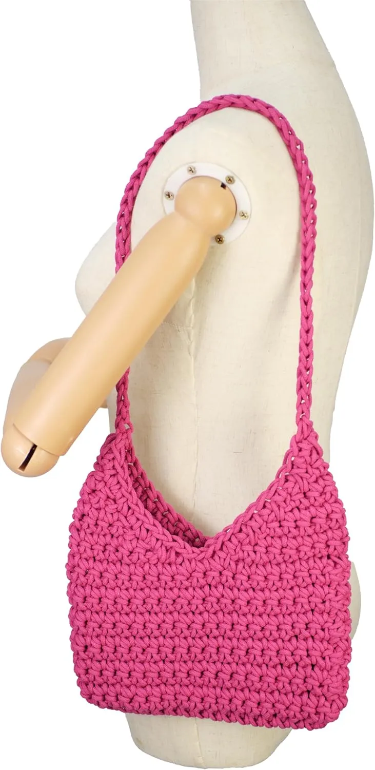 Women's Summer Beach HandBag Cotton Rope Vacation Hand- Woven Shoulder Bag Purse Dumpling Bag