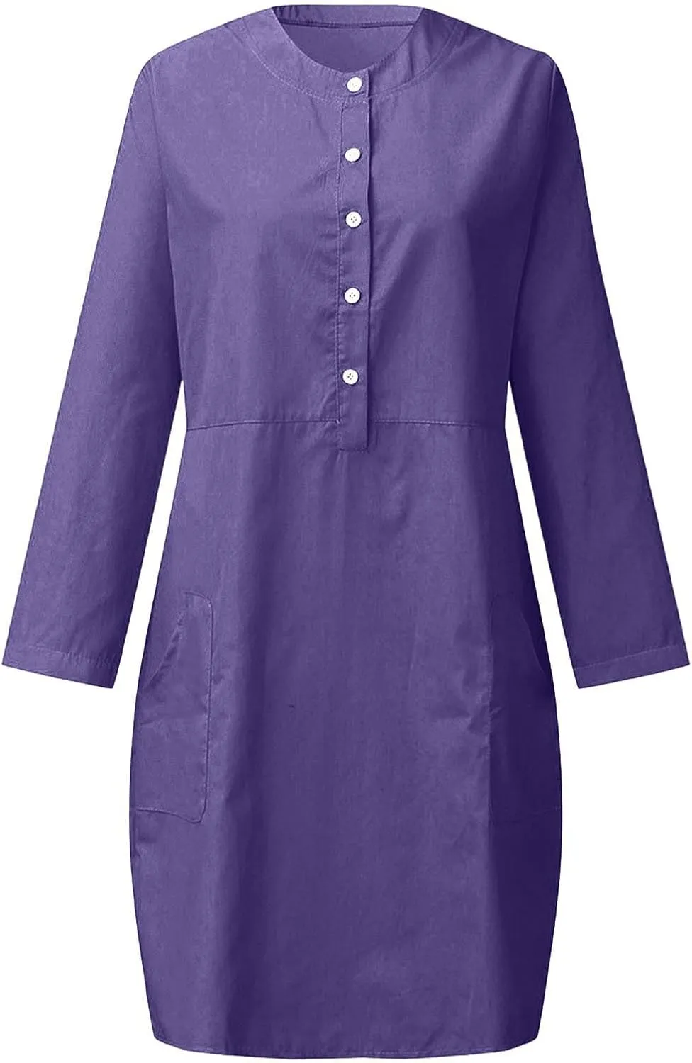 Womens Summer Dresses Plus Size Casual Cotton Linen Long Sleeve Mini Sundress Button Loose Fit Dress with Pockets
