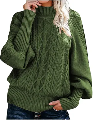 Womens Sweaters Casual Solid Long Sleeve Thick Knit Striped Pullover Crewneck Wide Hem Fitting Cozy Tops Outwear