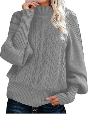 Womens Sweaters Casual Solid Long Sleeve Thick Knit Striped Pullover Crewneck Wide Hem Fitting Cozy Tops Outwear