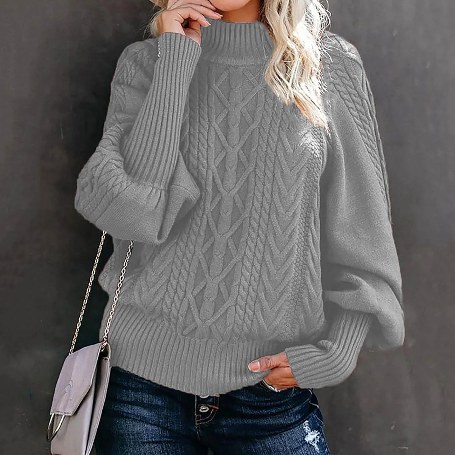 Womens Sweaters Casual Solid Long Sleeve Thick Knit Striped Pullover Crewneck Wide Hem Fitting Cozy Tops Outwear