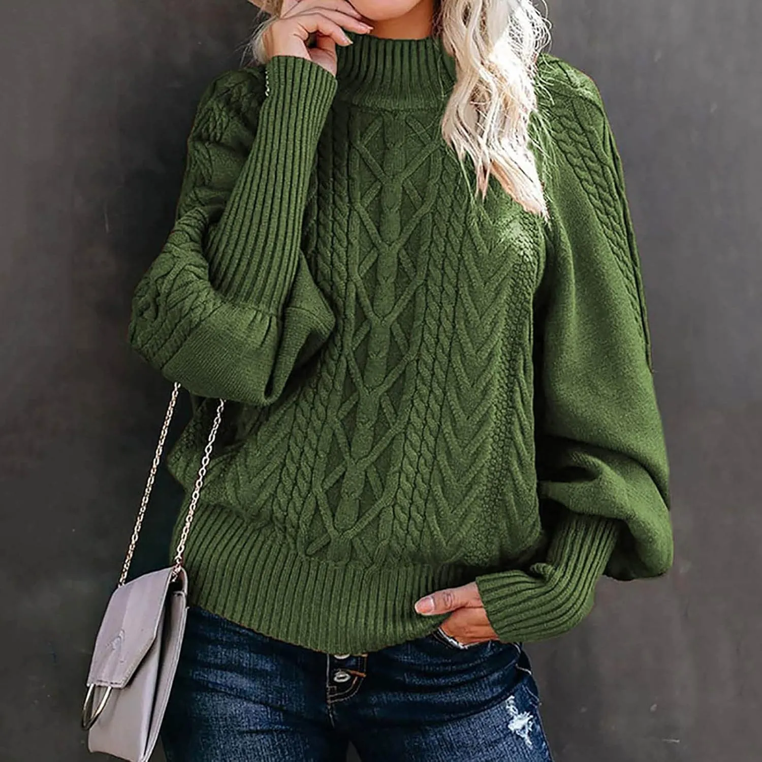 Womens Sweaters Casual Solid Long Sleeve Thick Knit Striped Pullover Crewneck Wide Hem Fitting Cozy Tops Outwear