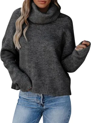 Womens Turtleneck Long Sleeve Sweaters Winter Clothes Knitwear Blouse Top Chunky Cable Knit Pullover 2023 Fashion