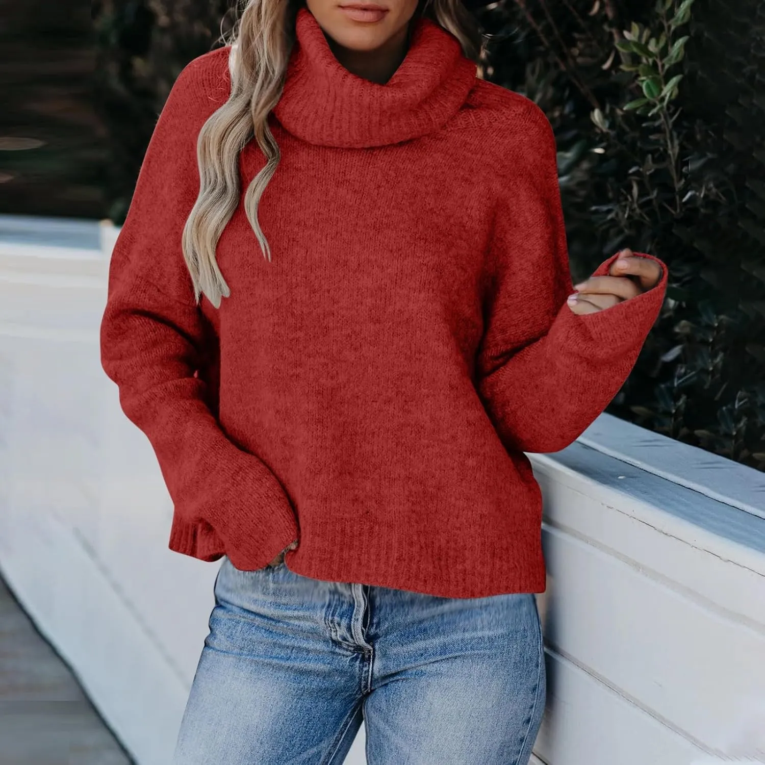 Womens Turtleneck Long Sleeve Sweaters Winter Clothes Knitwear Blouse Top Chunky Cable Knit Pullover 2023 Fashion