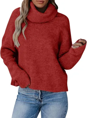 Womens Turtleneck Long Sleeve Sweaters Winter Clothes Knitwear Blouse Top Chunky Cable Knit Pullover 2023 Fashion