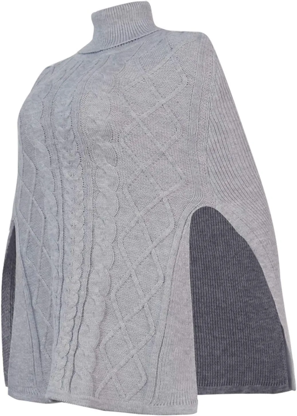 Women's Turtleneck Sweaters Chunky Cable Knit Pullover 2023 Fall Fashion Side Slit Poncho Sweater Shawl Top