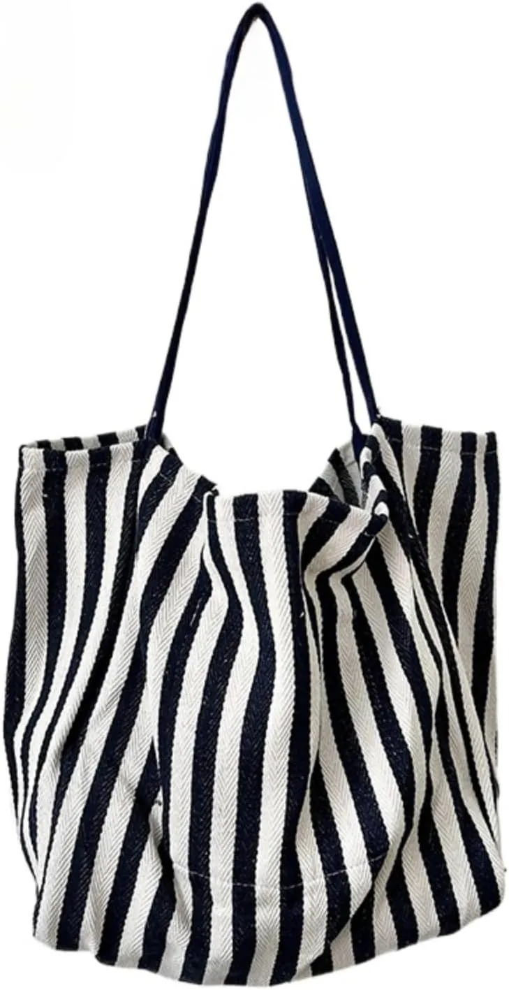 Women's Vintage Striped Shoulder Bag, Retro Large Capacity Totes, Female Trendy Art Shopping Bag