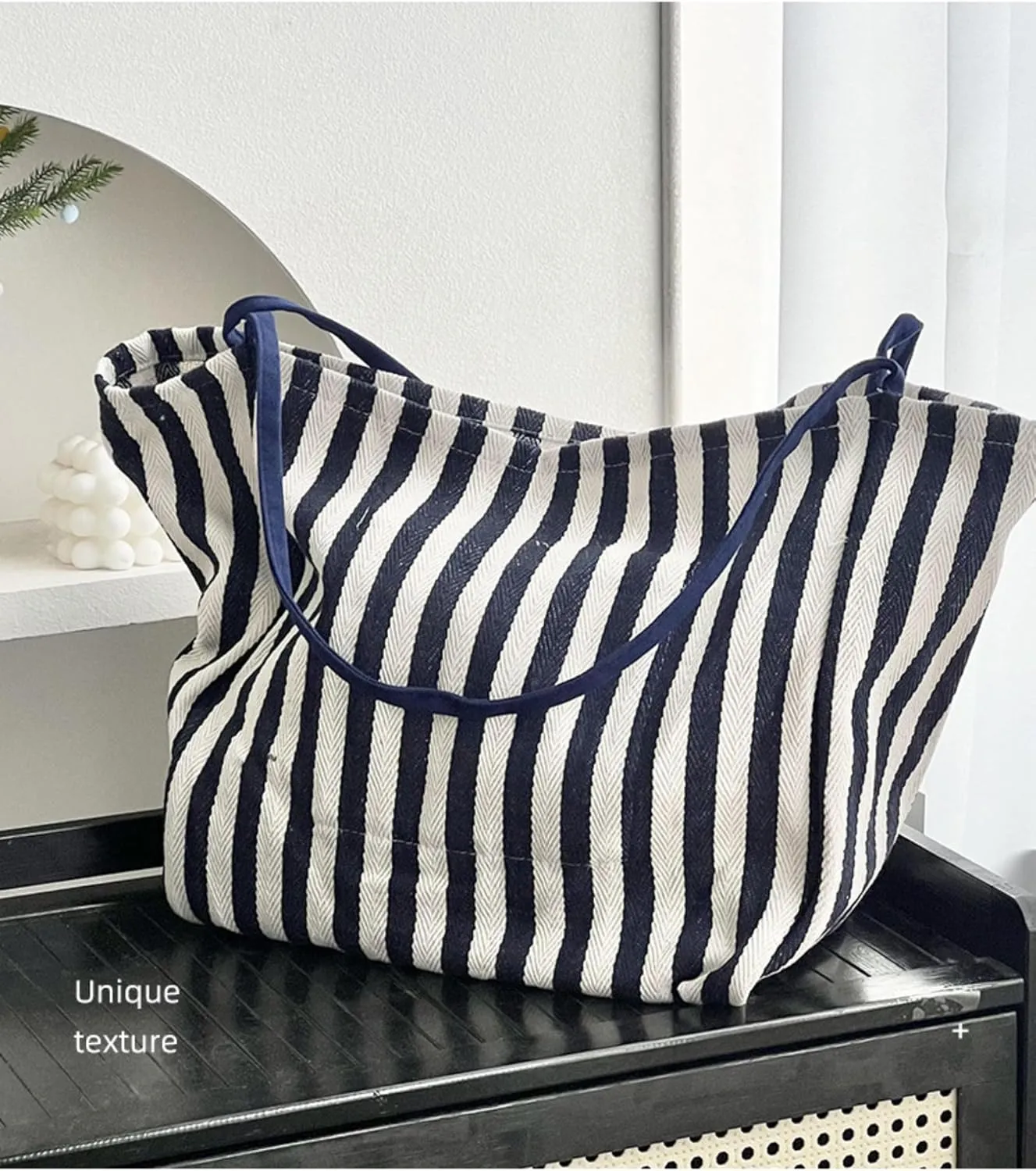 Women's Vintage Striped Shoulder Bag, Retro Large Capacity Totes, Female Trendy Art Shopping Bag