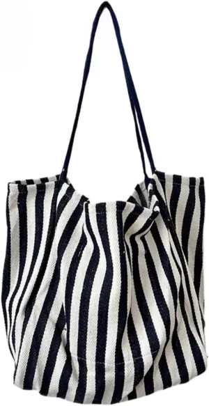 Women's Vintage Striped Shoulder Bag, Retro Large Capacity Totes, Female Trendy Art Shopping Bag