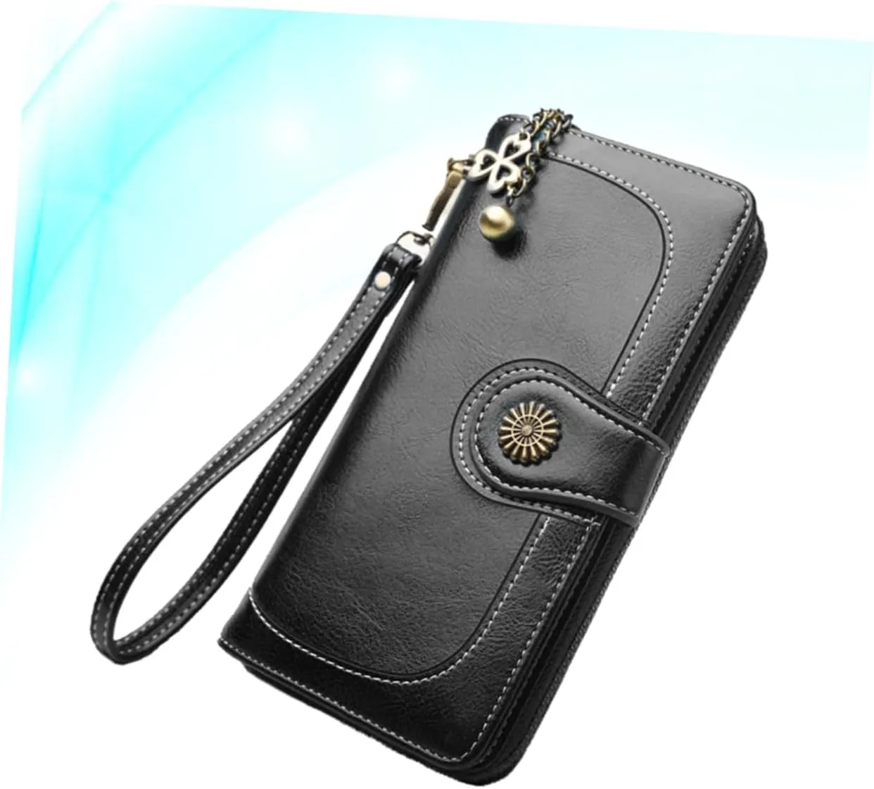 Women's Wallet Oily Wax Leather Clutch Tote Bag for Women Formal Clutch Purse Black