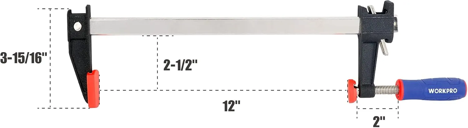WORKPRO 12-Inch Steel Bar Clamps Set, 2-pack Quick-Release Clutch Style Bar Clamps with 2-1/2" Throat, Micro-Adjustment Handle and 600 lbs Load Limit, Steel F Clamp for Woodworking, Metalworking, DIY