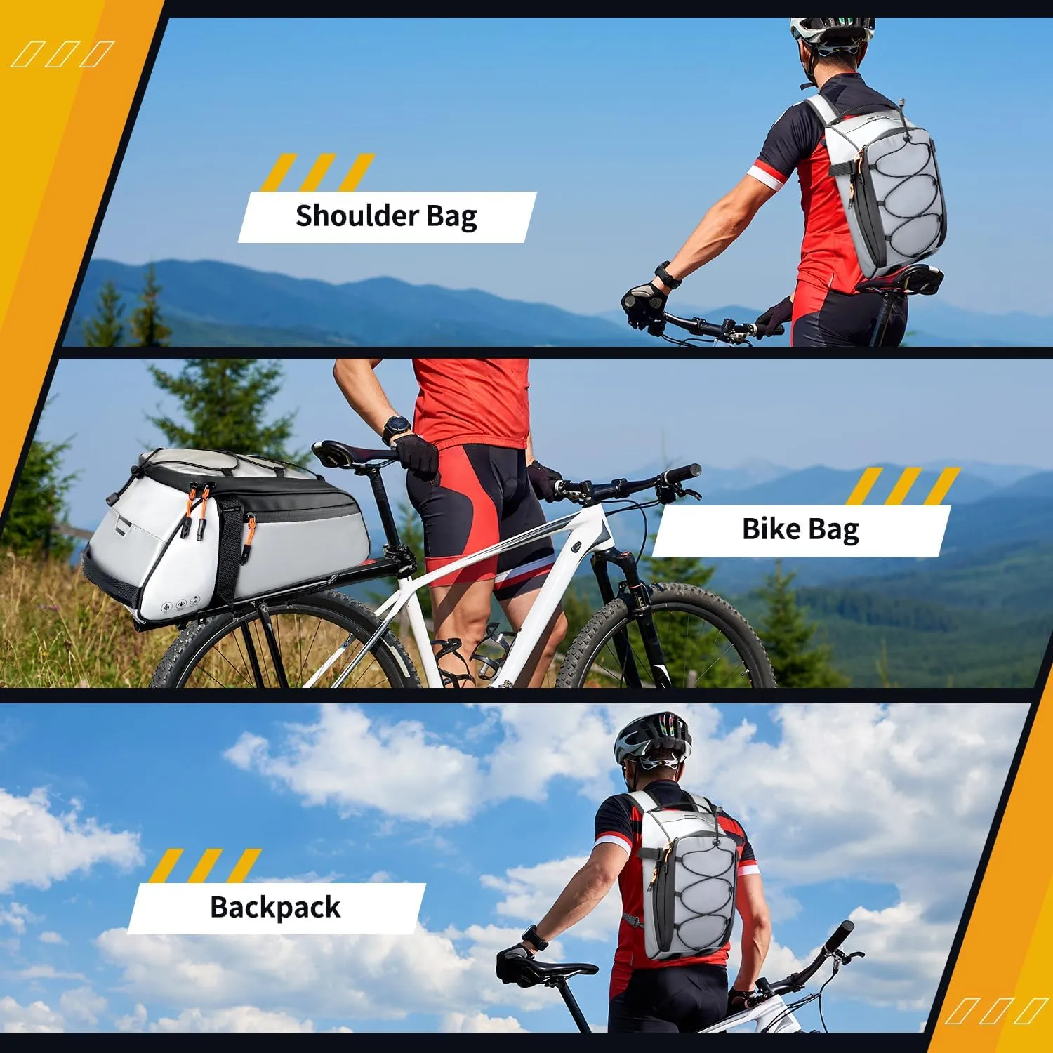 WOTOW Bike Rear Rack Bag - 10L Large Full Reflective Waterproof Trunk Bag, Multifunctional Bicycle Back Seat Cargo Carrier with Shoulder Strap(Full Reflective)