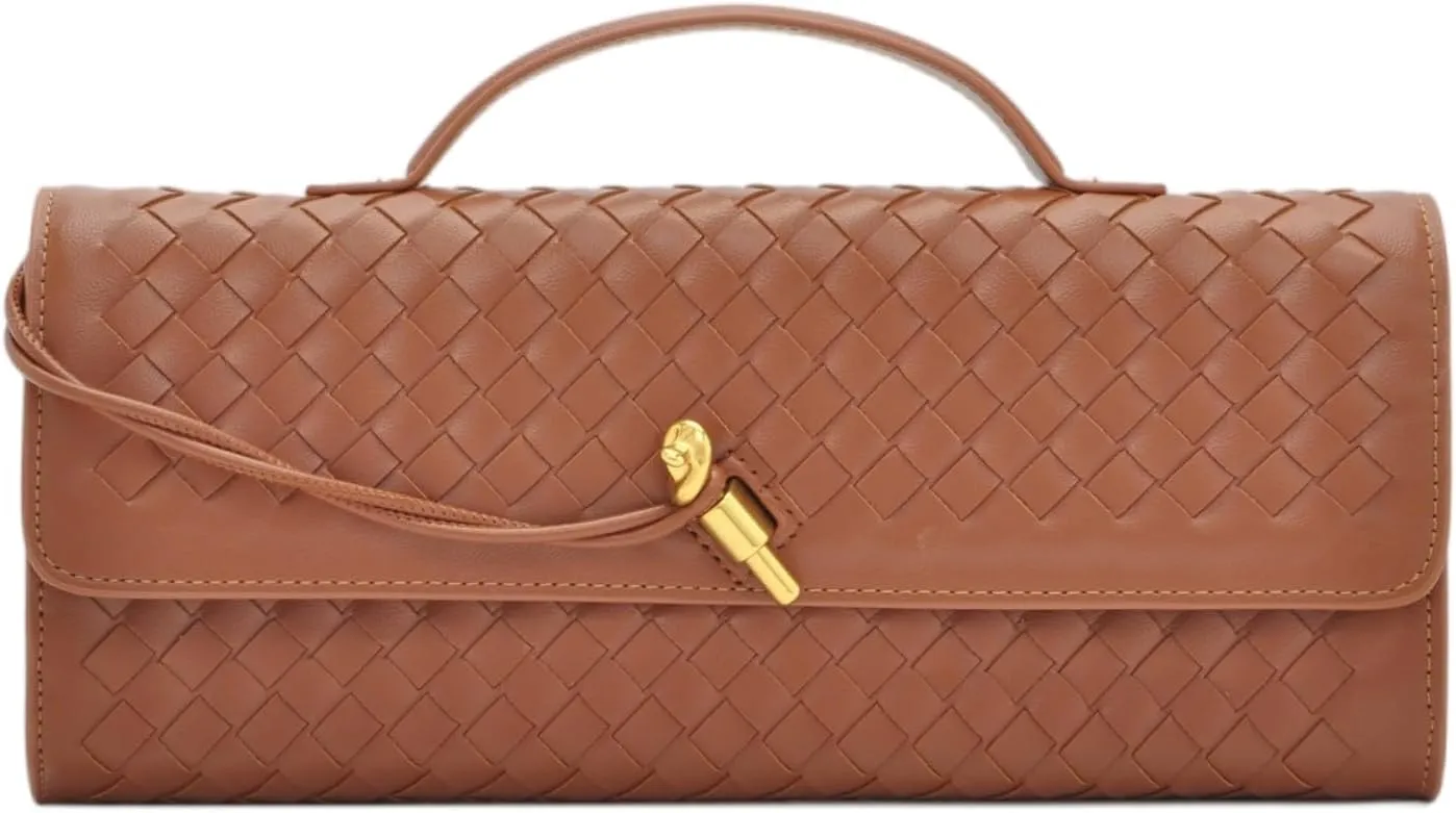 Woven Clutch Purse for women PU Leather Shoulder Bag Casual Fashion Party Evening Handbag Crossbody
