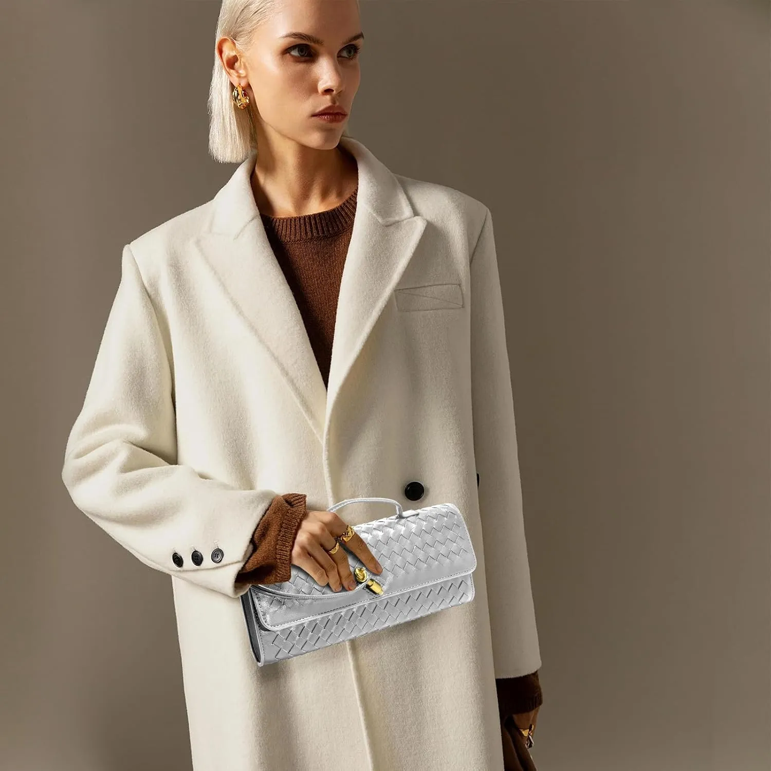 Woven Clutch Purses for Women, Leather Evening Bag Shoulder Handbag Formal Satchel Crossbody Purse Party Bag
